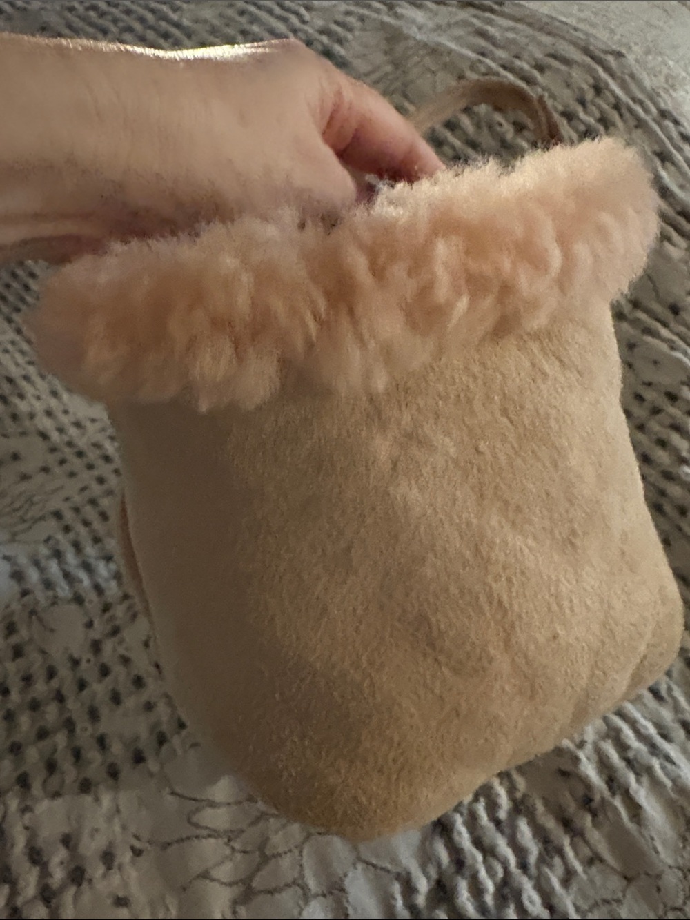 UGG Cream Suede Mini Bucket Bag with Blush Shearling Trim - Picture 6 of 8